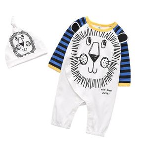 Kleinkind Baby Jungen Mädchen Strampler Designer Kinder Langarm Baumwolle Overalls + Mütze 2er Set Mädchen Tiger Streifen Strampler Jungen Kleidung