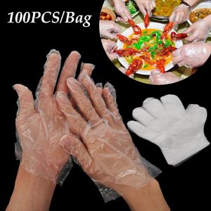 100pcs/set Plastic Clear Disposable Gloves Polythene Avoid Direct Touch Catering Hairdressers Butchers Vegetable