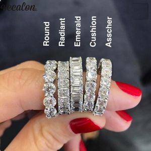 Vecalon 6 Style wieczność pierścionek zaręczynowy diament kamień 925 Sterling Silver obrączka zaręczynowa pierścionki dla kobiet mężczyzn biżuteria