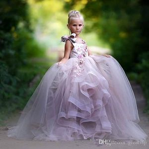 Holy Flower Girls Dresses For Weddings Lace Ruched Tulle First Communion Gowns Sash Girls Pageant Dress
