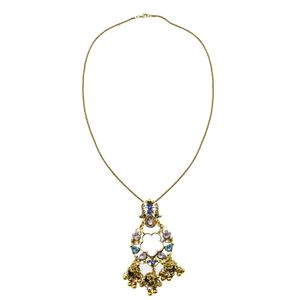 Gypsy antik guldlegering med kristallpärlor spegel fågelburhänge halsband kvinnor indiska etniska smycken