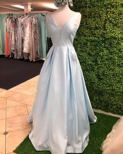 Cinderella Prom Dress 2020 A Line Long Military White Formal Party Pageant Gowns Deep V-Neck Lace-Up Back Sleeveless with Pockets