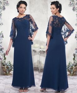 Navy Blue Mother of the Bride Dresses Chiffon A Line Floor Length Evening Gowns Lace Mother's Dresses