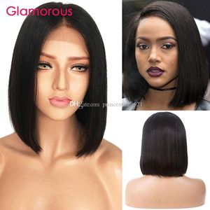 Glamorous Tanie Human Hair Bob Style Koronki Przednia Peruka 8 10 12 14 Cal Dostępny Ludzki Włosy Krótki Bob Peruka