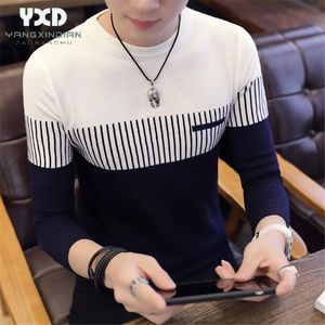 Suéter de estilo coreano masculino de streetwear 2020 slim fit sweaters listrados
