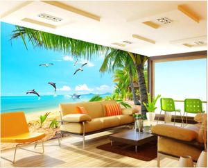 beautiful scenery wallpapers beach coconut palm blue sky white clouds seascape background wall