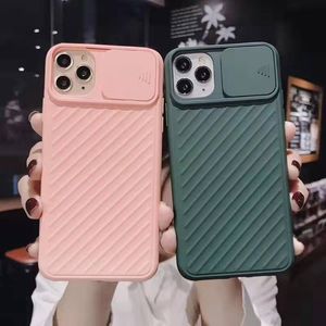 Slide Camera Protection Phone Fodral för iPhone 11 12 13 Pro Max XR XS X 8 7 6 6s plus 11 Pro Matte Cover Soft