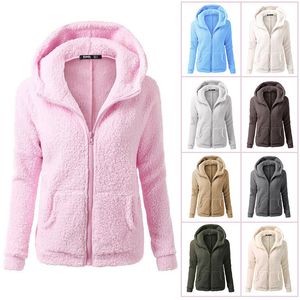 Autumn Winter Women's Hooded Sweater Fur Fleece Warm Jacket Female Velvet Sherpa Coat Ladies Fuzzy Zipper Clothing Plus Size OuterwearC92609