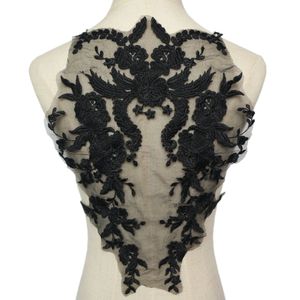 Black Flowers Wedding Gown Appliques Embroidered Fabric Collar Lace Trims Mesh Sew On Patch For Dress DIY Decoration