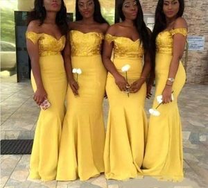 Wholesale modest yellow bridesmaid dresses for sale - Group buy Charming Modest Yellow Mermaid African Bridesmaid Dresses Long Off the Shoulder Lace Pleat Wedding Guest Dress Vestido De Madrinha