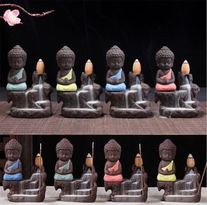 Lotus Backflow Buddhist Incense Little Monk Censer Ceramic Backflow Incense Burner Holder Aromatherapy Smoke Backflow Stick Incense Holder