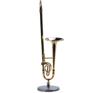 Mini Trombon Standı Tabanı Ile Müzik Aletleri Ince Altın Kaplama Zanaat Minyatür Trombon Ev Dekorasyon Süs Yeni Yeni