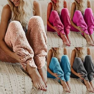 Nightwear Düz Renk Polar Pantolon Kış Sıcak Sıcak Nedensel Places Goval Sose Sofe Peluş Pantolon Daha Kalın Yumuşak Dipler LJJA3080