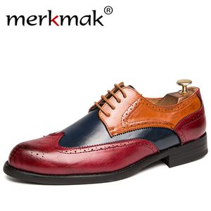 Merkmak 옥스포드 신발 패션 Hollw Brogue 남자 가죽 공식 드레스 신발 맨 편안한 큰 크기 38-47 사무실 파티 신발