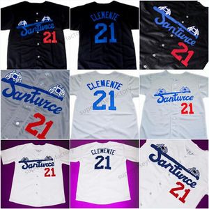 Moda Masculina Santurce Crabbers Porto Rico Roberto Clemente Jersey 21 Barato Preto Branco Cinza Ed Camisas de Beisebol Frete Grátis