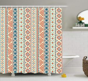 Tribal Shower Curtain Mexican Style Aztec Patterned Retro Hand Drawn Design Abstract, Fabric Bathroom Decor Set