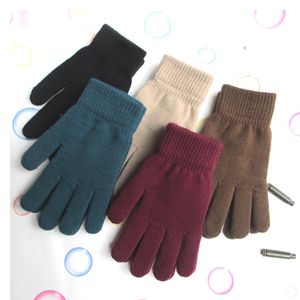 Partihandel Vinter varma handskar förtjockade plus sammet elastiska stickade fem finger magiska vantar