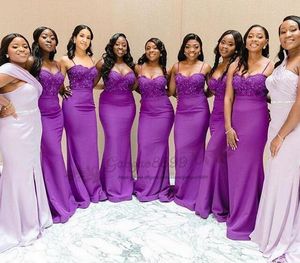 2019 Arabic african purple Long Bridesmaid Dresses sexy Mermaid Formal Wedding spaghetti lace Guest Gowns Prom Dress cheap custom made