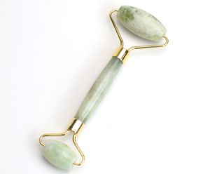 Natürlicher Chakra-Jade-geschnitzter Reiki-Kristall, heilender Gua-Sha-Schönheitsroller, Gesichtsmassagestab mit vergoldeter Legierung