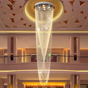 Led lights Circular villa staircase long chandelier living room roll bead curtain crystal lamp luxury atmosphere hotel Crystal Chandeliers