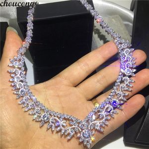 Vecalon Big Flower Necklace Marquise Cut Diamonds CZ Vitguldfylld Party Bröllop Halsband för kvinnor Bridal Luxury Smycken