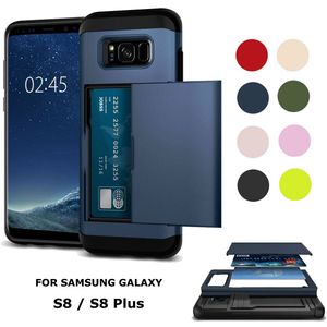 Armadura resistente com slot para cartão deslizante carteira à prova de choque fina capa de telefone para iphone 6 7 plus xs samsung s6 s7 s8 s9 nota 9 8