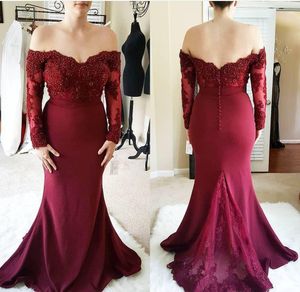 Bordo Uzun Kollu Gelinlik Elbise Aplikler Yaz Ülke Bahçe Örgün Düğün Parti Misafir Hizmetçi Onur Kıyafeti Artı Boyutu Custom Made