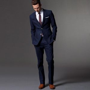 Nowy Classic Style Groom Tuxedos Groomsmen Dwa Przycisk Navy Blue Best Man Suit Wedding Men's Blazer Garnitury (kurtka + spodnie + paski + krawat) 1302