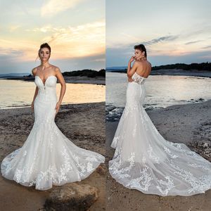 Eddy K 2021 Vestidos de Noiva Sexy Sweetheart Aberto Vestido Nupcial Vestidos Personalizados Made Renda Appliques Sweep Train Mermaid Robe de Soiree