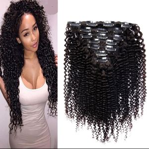 100g Clip In Human Hair Extensions 8 stycken / Set Brasiliansk Maskin Made Remy Kinky Curly Clip In Human Hair Extensions