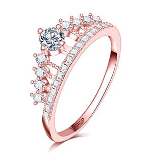 full Clear diamond zircon stone Princess Queen 18k stamp rose gold filled Crown Ring wedding women girls anillo