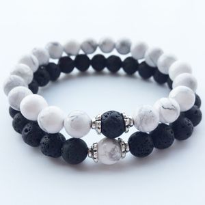 Wholesale-Stone Bracelets 2018ホットニューライバ火山石ホワイトターコイズブレスレット卸売ハンドメイドビーズブレスレット男性女性ジュエリー