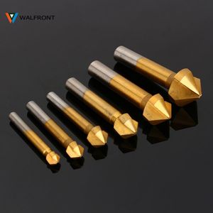 Freeshipping 6Pcs Round shank 3 Flute HSS Hard Metal Chamfer Chamfering End Mill Cutter Countersink Drill Bit Milling Cutting Tool