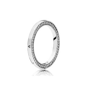 Anello a fascia in argento sterling 925 Scatola originale per set di anelli con diamanti CZ firmati Pandora Hearts per regali di Natale da uomo da donna