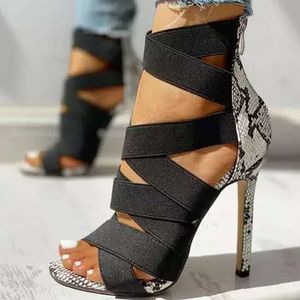 Sandalias Mujer 2020 Kadın Bayan Moda Bandaj Patchwork Karışık Renkler Yılan Yüksek Topuklar Sandalet Ayakkabı Boyutu pompaları 37 ~ 43