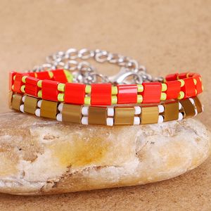 Fashion-Womens Färgglada Miyuki Tila Tile Glass Seed Beads VSCO GIRL Frienship Armband Boho Justerbara armband Smycken Gåvor för tjejer
