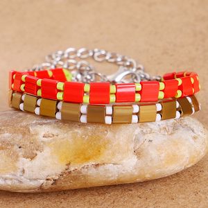 Fashion- Womens Colorful Miyuki Tila Tile Glass Seed Beads Vsco Girl Friendship Bracciale Boho Braccialetto regolabile Gioielli Regali per ragazze