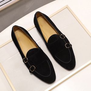 Hot Sale-Lemen Wedding Party Casual Slip On Buty Czarny Brązowy Zielony Monk Strap Mężczyźni Dress Buty Skórzane