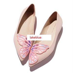 Ladies Free shipping sheepskin 2024 suede Pointed shoes low heel embroider mutli butterfly ornaments Sophia Webster beige colour SHOES 34-42 6a651