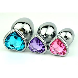 3pcs/set Adult Butt Beads With Heart Shaped Crystal Small Middle Big Sizes Stainless Steel Metal Anal Plug For Couples Jewelry Y19062902