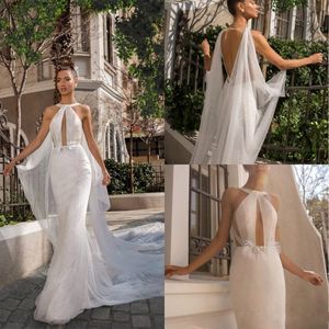 Elihav Sasson 2019 Mermaid Gelinlik Halter Backless Uzun Sarar Ile Plaj Gelinlikleri Artı Boyutu Bohemian Robe de Mariée