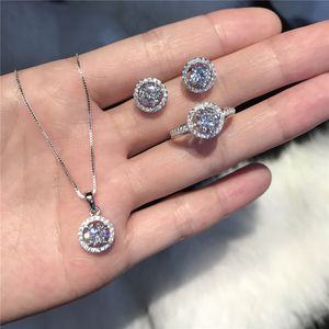Trendy Diamond Jewelry set Real 925 Sterling Silver Party Wedding Rings Earrings Necklace For Women Bridal moissanite Jewelry CX200623