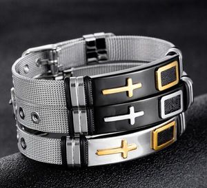 Wählen Sie Farbe Edelstahl verstellbare Drahtkette Armband Manschette Armreif für Männer Frauen Kreuz ID Armband Schmuck