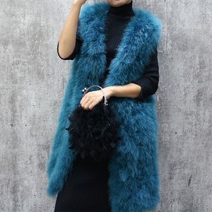 Long turkey feather fur vest autumn and winter women's sleeveless slim solid color V-neck ostrich feather waistcoat female CJ191206