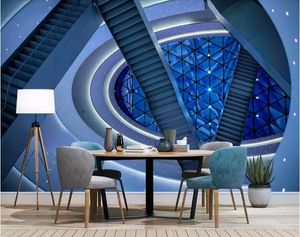 Custom 3d wallpaper mural 3D geometric blue ring staircase science and technology museu TV sofa Living room Bedroom wall papers home decor