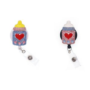 10pcs/lot Retractable Key Rings Sparkly Rhinestone Feeding Bottle Shape Badge Reel Enamel Crystal Nurse ID Badge Holder