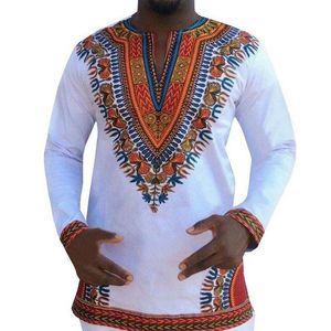 Partihandel - Mode män Afrikanskt Traditionellt tryck Bomull Dashiki T-shirt Män Kläder Tees and Tops Män Bomull Långärmad T-shirt