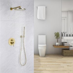 Ottone spazzolato oro Bagno Doccia Set Rianfall soffione doccia rubinetto fissato al muro di braccio doccia miscelatore acqua Set 8-12Inch