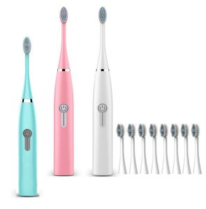 Escova de dentes elétrica bateria escova de dentes com recarga 9pcs cabeças de escova ultra-sônica automática escova de dentes ipx7 à prova dwaterproof água para cuidados bucais