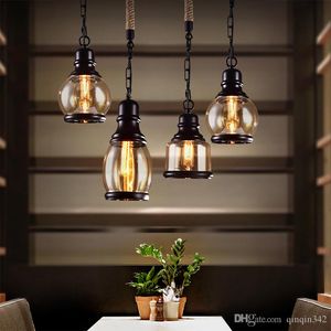 2019 Vintage Loft Pendant Lätt Industriell Stil Amber Glas Lampa Bar / Restaurang Retro Rum Bar Bed Room 3 Style Pendant Light